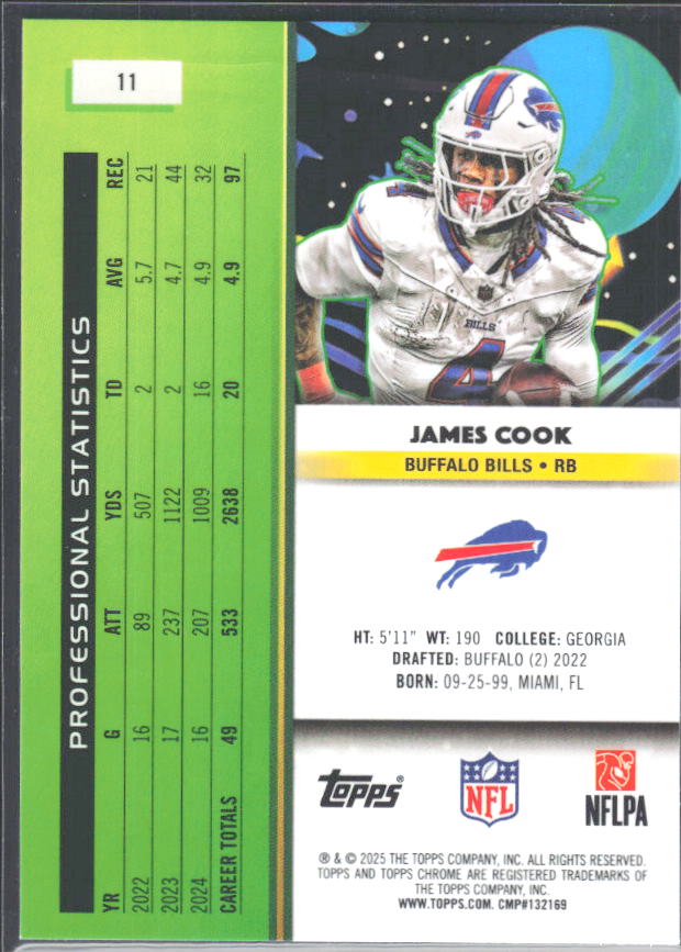 2025 Topps Cosmic Chrome #11 James Cook – baksida