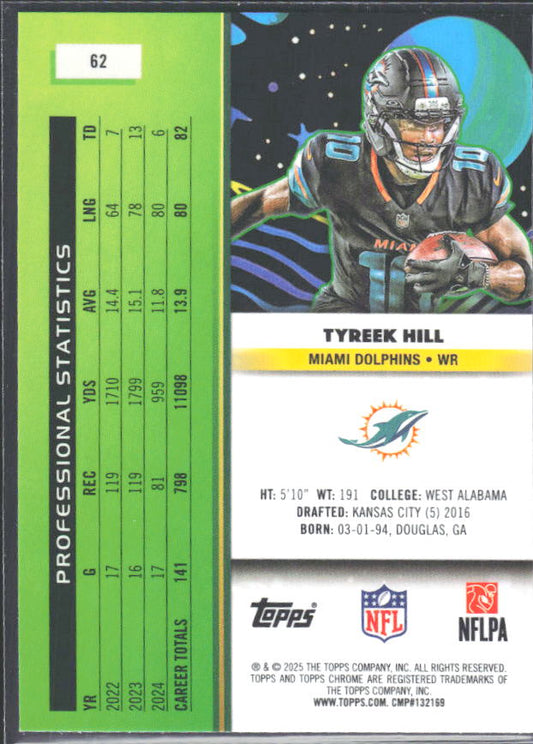 2025 Topps Cosmic Chrome #62 Tyreek Hill – baksida