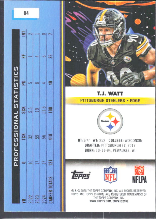 2025 Topps Cosmic Chrome #84 T.J. Watt – baksida