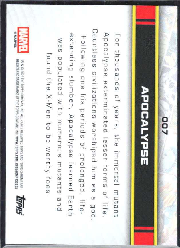 2026 Topps Chrome Marvel Comics #7 Apocalypse – baksida