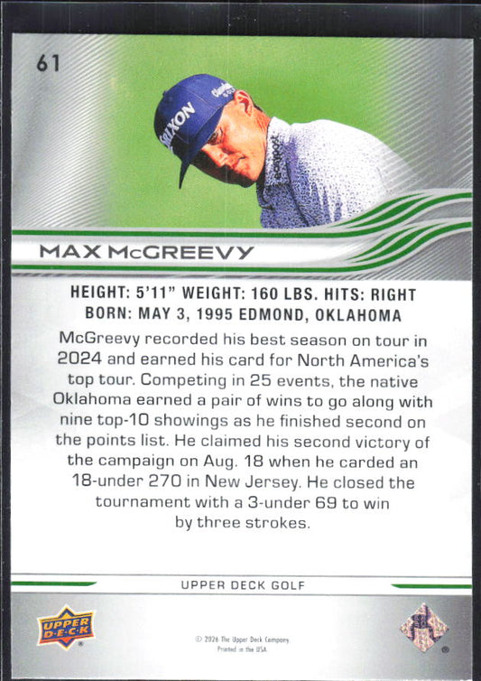 Max McGreevy 2026 Upper Deck Golf #61 – baksida
