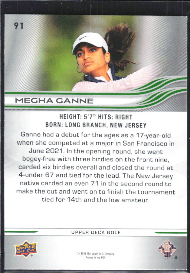 Megha Ganne 2026 Upper Deck Golf #91 – baksida