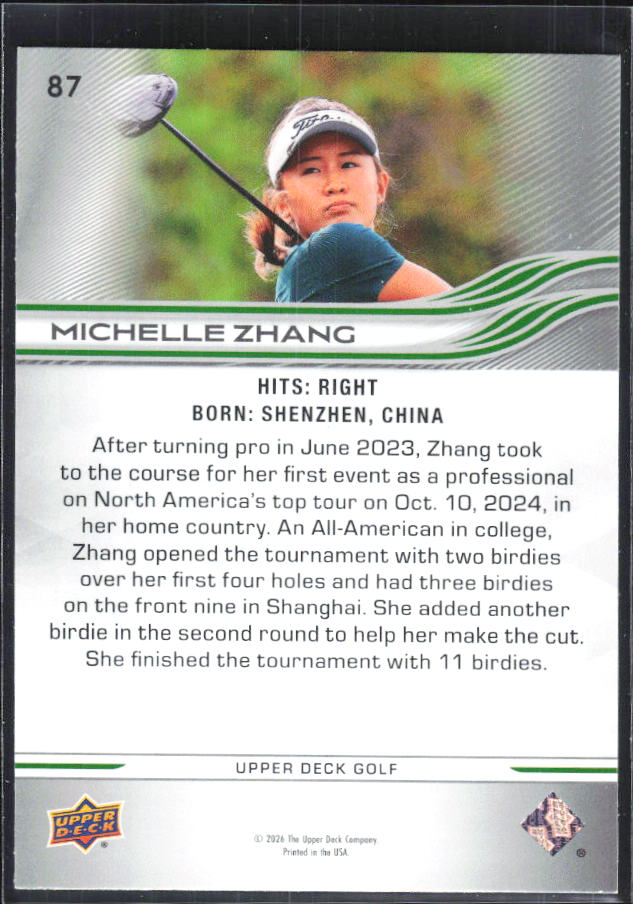 Michelle Zhang 2026 Upper Deck Golf #87 – baksida