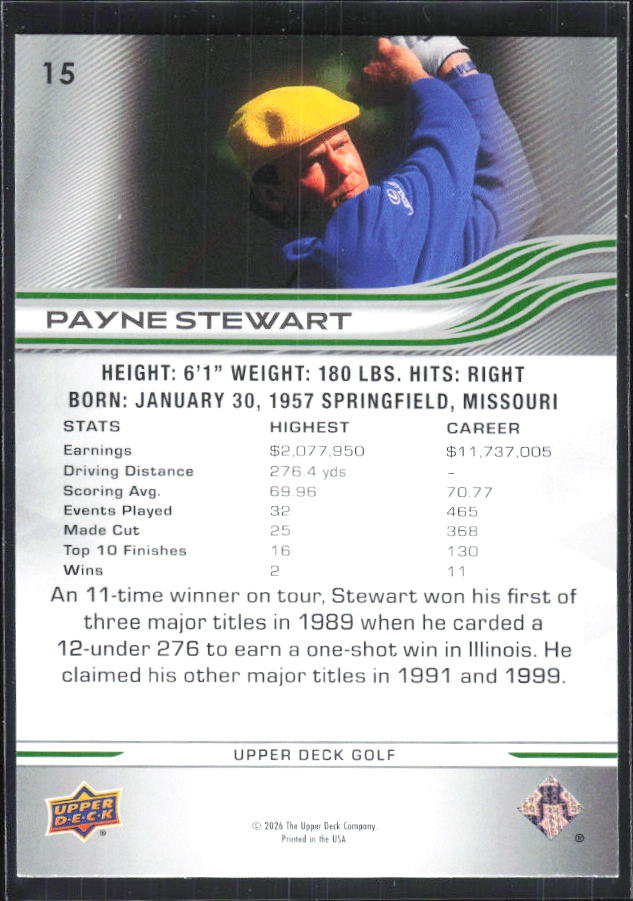 Payne Stewart 2026 Upper Deck Golf #15 – baksida
