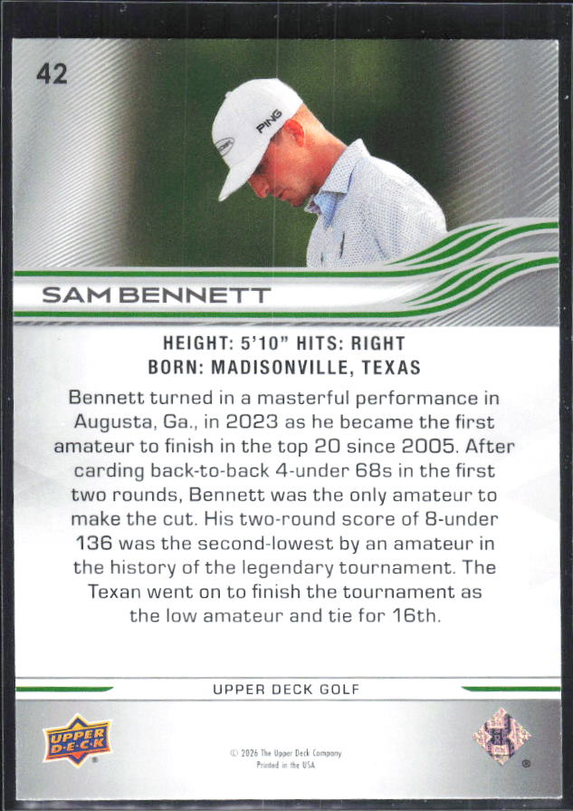 Sam Bennett 2026 Upper Deck Golf #42 – baksida