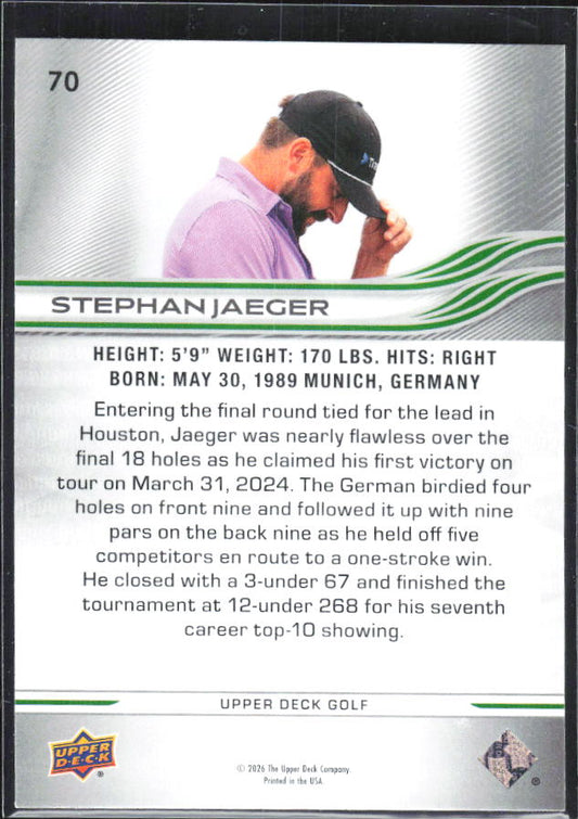 Stephan Jaeger 2026 Upper Deck Golf #70 – baksida
