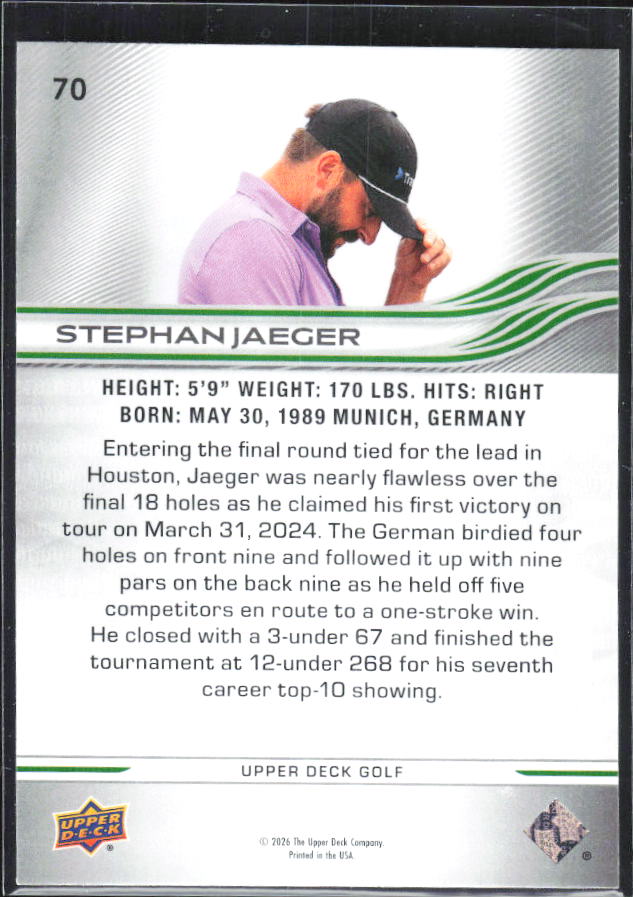 Stephan Jaeger 2026 Upper Deck Golf #70 – baksida