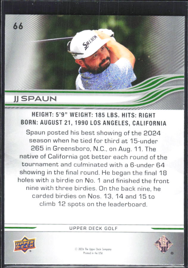 J.J. Spaun 2026 Upper Deck Golf #66 – baksida