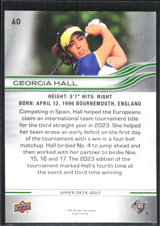 Georgia Hall 2026 Upper Deck Golf #60 – baksida