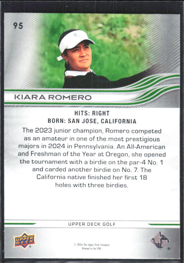 Kiara Romero 2026 Upper Deck Golf #95 – baksida