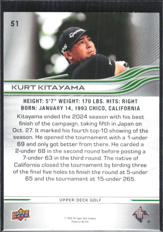 Kurt Kitayama 2026 Upper Deck Golf #51 – baksida