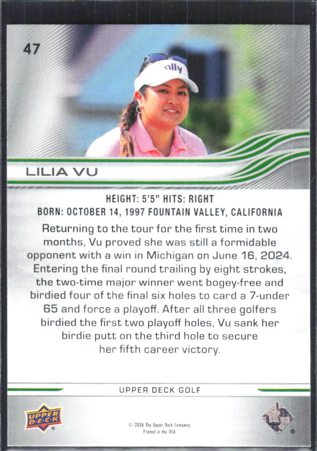 Lilia Vu 2026 Upper Deck Golf #47 – baksida