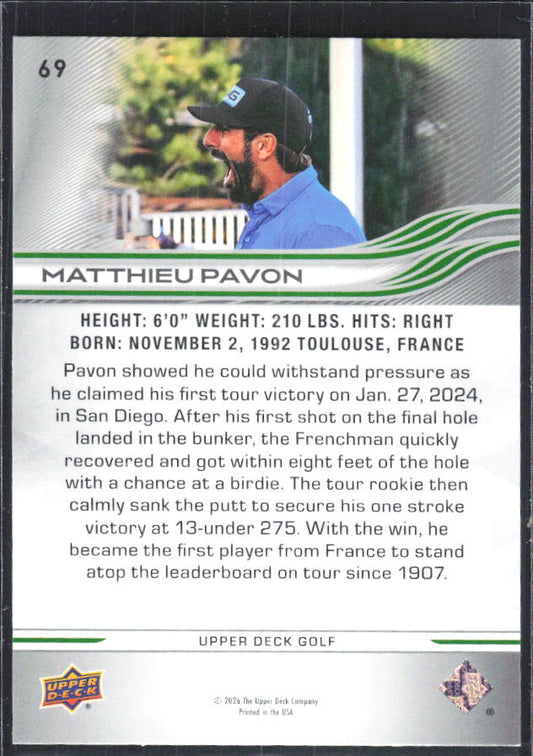 Matthieu Pavon 2026 Upper Deck Golf #69 – baksida