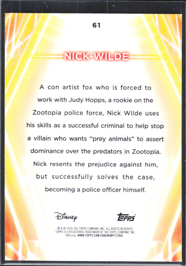 Nick Wilde 2026 Disney Neon #61 – baksida