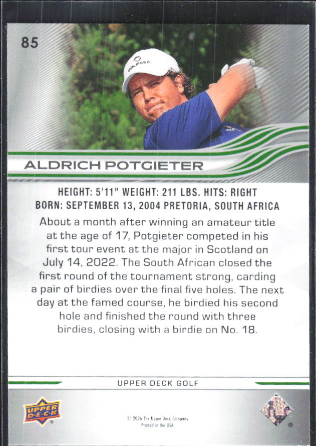 Aldrich Potgieter 2026 Upper Deck Golf #85 – baksida