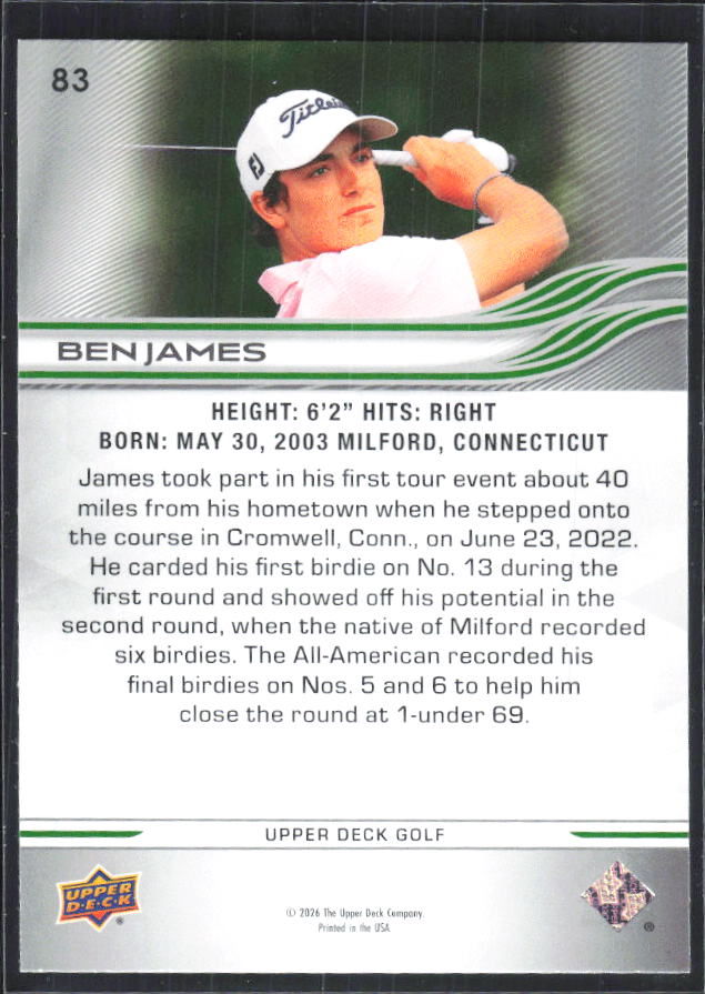 Ben James 2026 Upper Deck Golf #83 – baksida