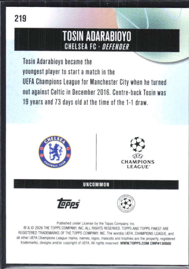 Tosin Adarabioyo 2025-26 Finest UEFA Uncommon #219 – baksida