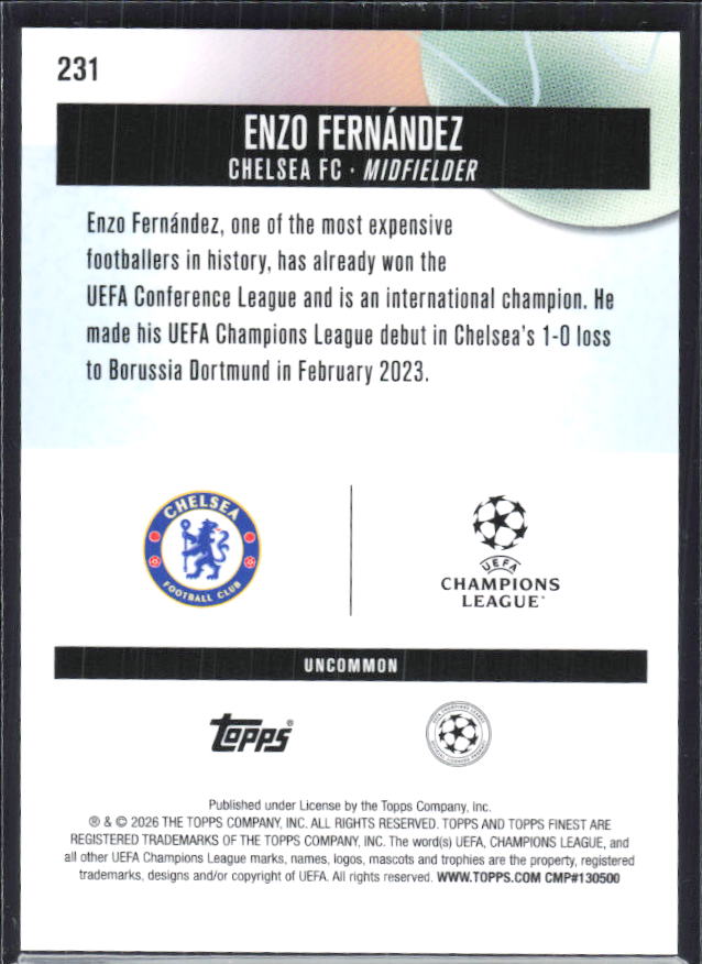 Enzo Fernández 2025-26 Finest UEFA Uncommon #231 – baksida