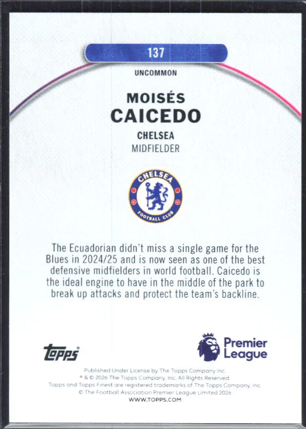 Moisés Caicedo 2025-26 Finest Premier League Uncommon #137 – baksida