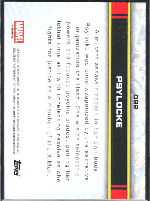 Psylocke 2026 Chrome Marvel #092 – baksida