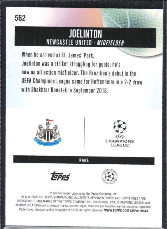 Joelinton 2025-26 Finest UEFA Rare #562 – baksida