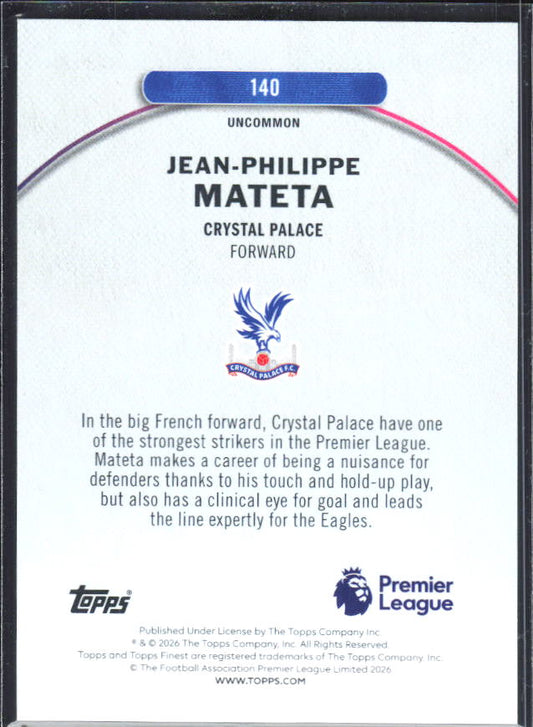 Jean-Philippe Mateta 2025-26 Finest Premier League Uncommon #140 – baksida