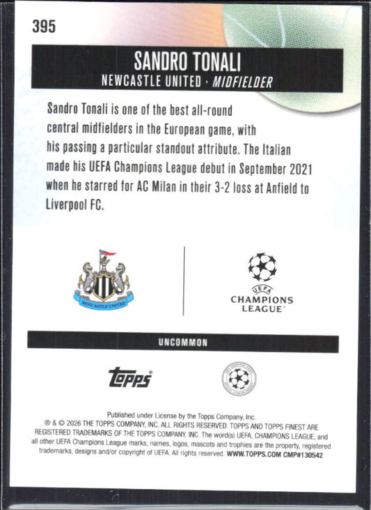 Sandro Tonali 2025-26 Finest UEFA Uncommon #395 – baksida