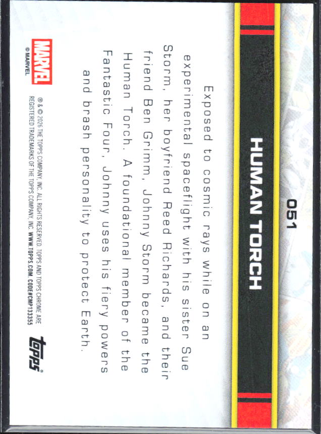 Human Torch 2026 Chrome Marvel #051 – baksida