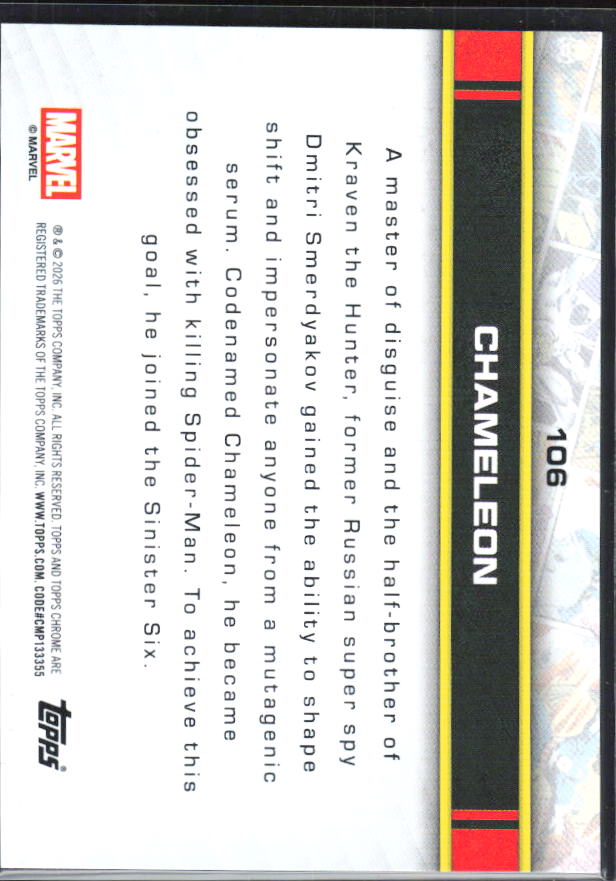Chameleon 2026 Chrome Marvel #106 – baksida