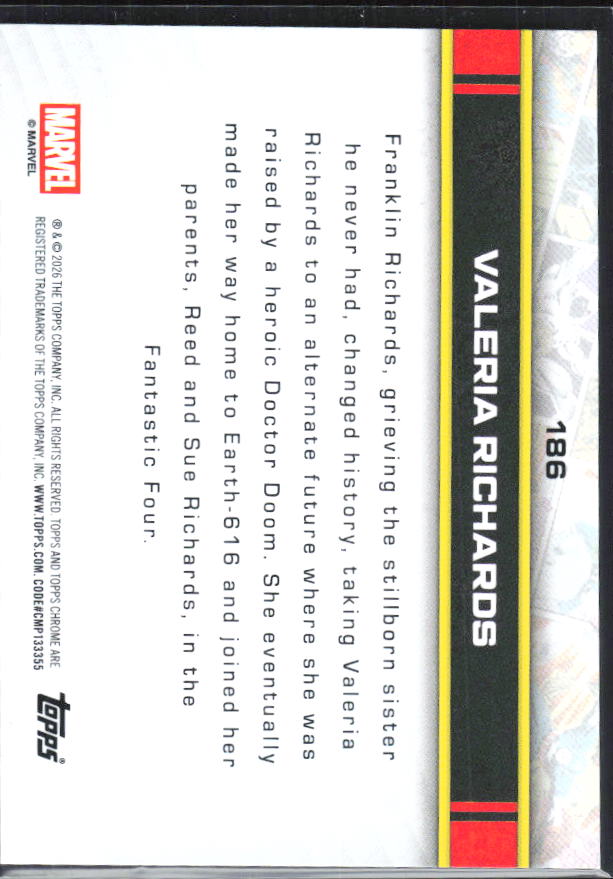 Valeria Richards 2026 Chrome Marvel #186 – baksida