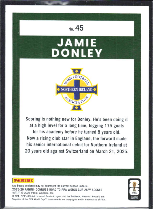 Jamie Donley 2025-26 Donruss Road to FIFA World Cup #45 – baksida