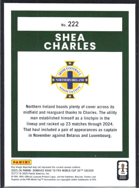 Shea Charles 2025-26 Donruss Road to FIFA World Cup Rated Rookie #222 – baksida