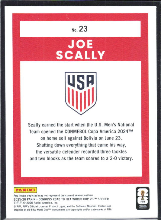 Joe Scally 2025-26 Donruss Road to FIFA World Cup #23 – baksida