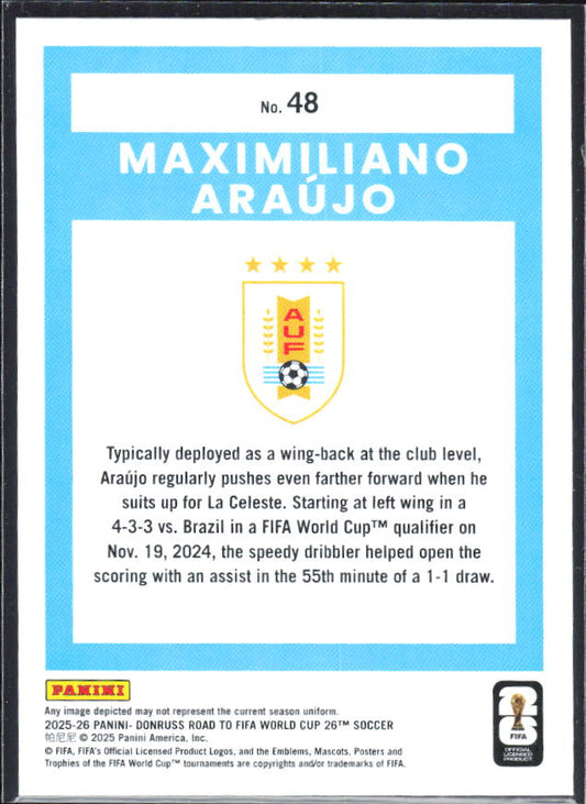 Maximiliano Araújo 2025-26 Donruss Road to FIFA World Cup #48 – baksida