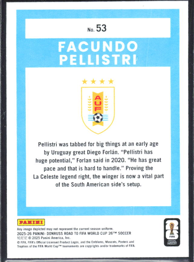 Facundo Pellistri 2025-26 Donruss Road to FIFA World Cup #53 – baksida