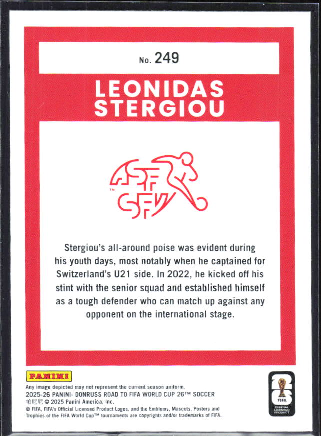 Leonidas Stergiou 2025-26 Donruss Road to FIFA World Cup Rated Rookie #249 – baksida