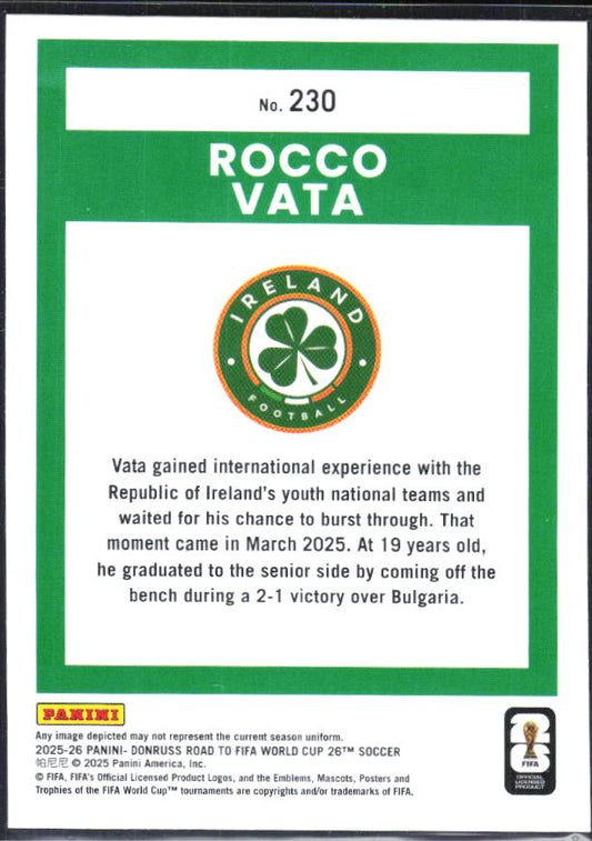 Rocco Vata 2025-26 Donruss Road to FIFA World Cup Rated Rookie #230 – baksida