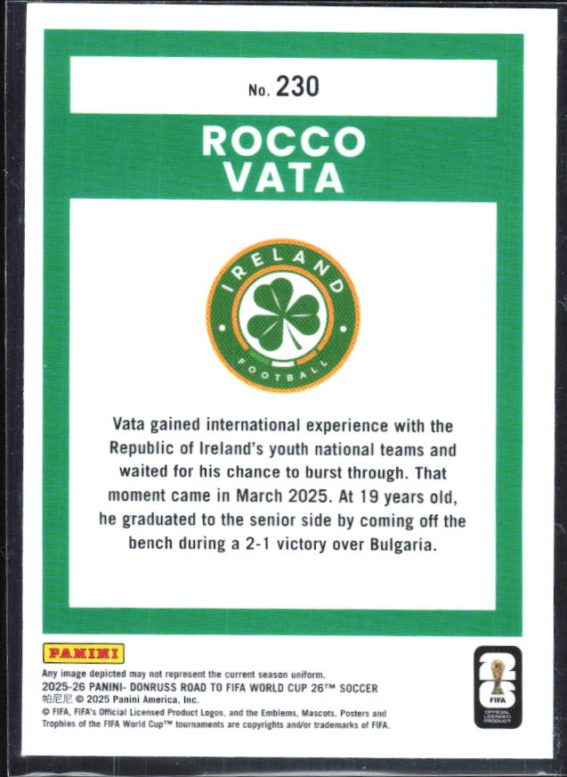 Rocco Vata 2025-26 Donruss Road to FIFA World Cup Optic Rated Rookie #230 – baksida