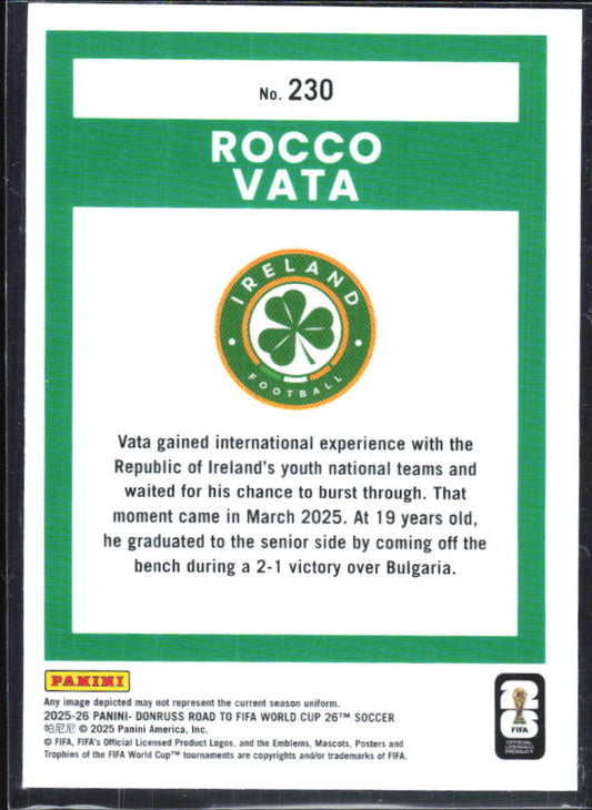 Rocco Vata 2025-26 Donruss Road to FIFA World Cup Optic Rated Rookie #230 – baksida