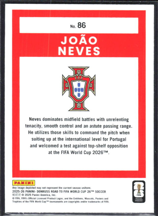 João Neves 2025-26 Donruss Road to FIFA World Cup Optic #86 – baksida