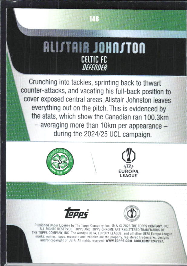 Alistair Johnston 2025-26 Chrome UEFA #148 – baksida
