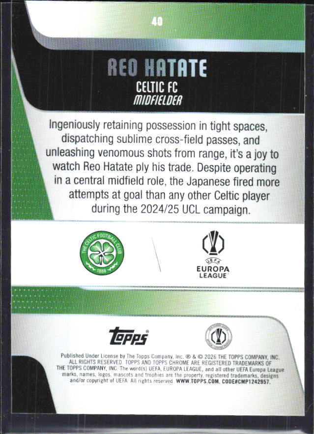 Reo Hatate 2025-26 Chrome UEFA #40 – baksida