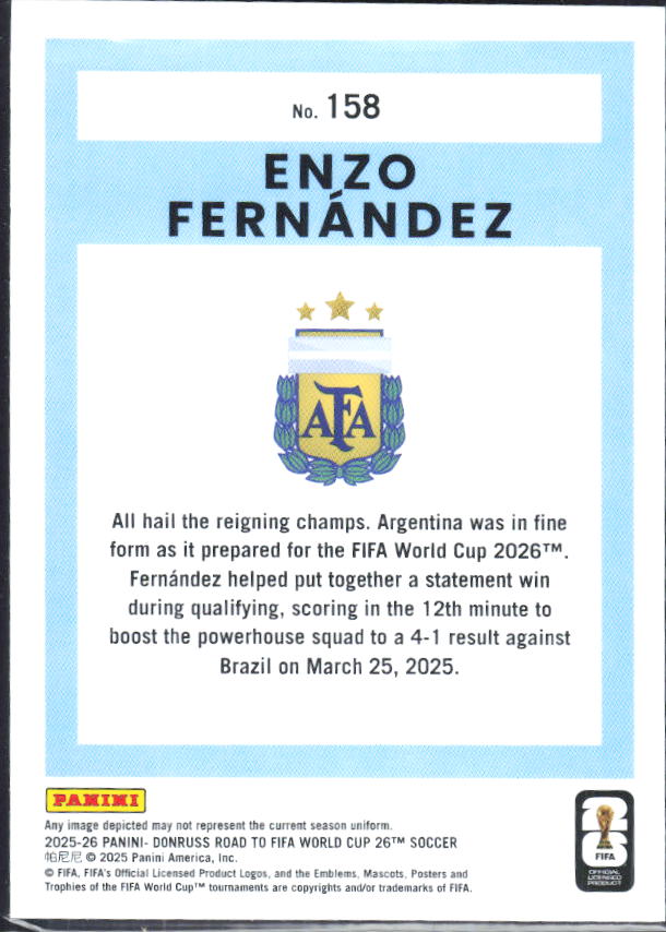 Enzo Fernández 2025-26 Donruss Road to FIFA World Cup #158 – baksida