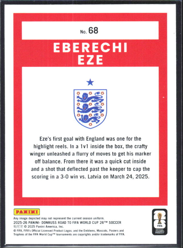 Eberechi Eze 2025-26 Donruss Road to FIFA World Cup #68 – baksida