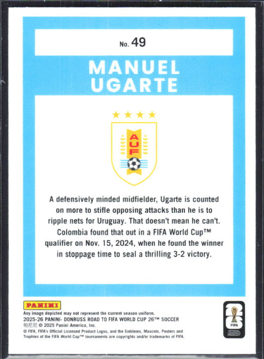 Manuel Ugarte 2025-26 Donruss Road to FIFA World Cup Optic #49 – baksida