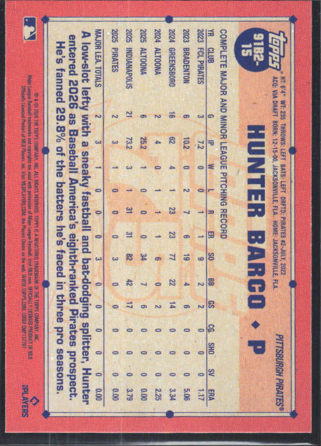 Hunter Barco 2026 Series 2 1991 Topps 35th Anniversary #91B2-15 – baksida