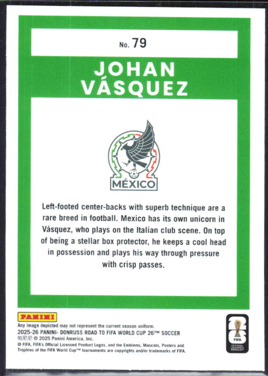 Johan Vásquez 2025-26 Donruss Road to FIFA World Cup Optic #79 – baksida