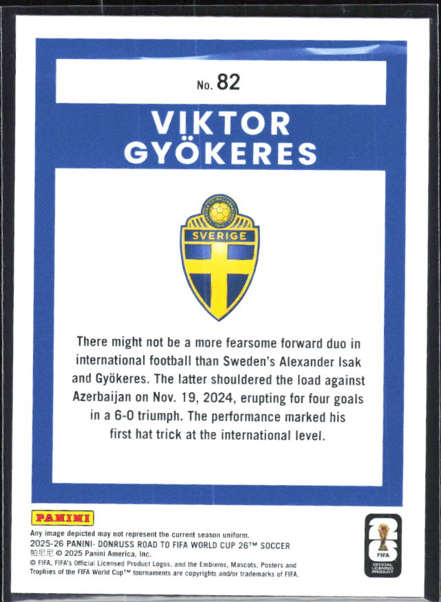 Viktor Gyökeres 2025-26 Donruss Road to FIFA World Cup #82 – baksida