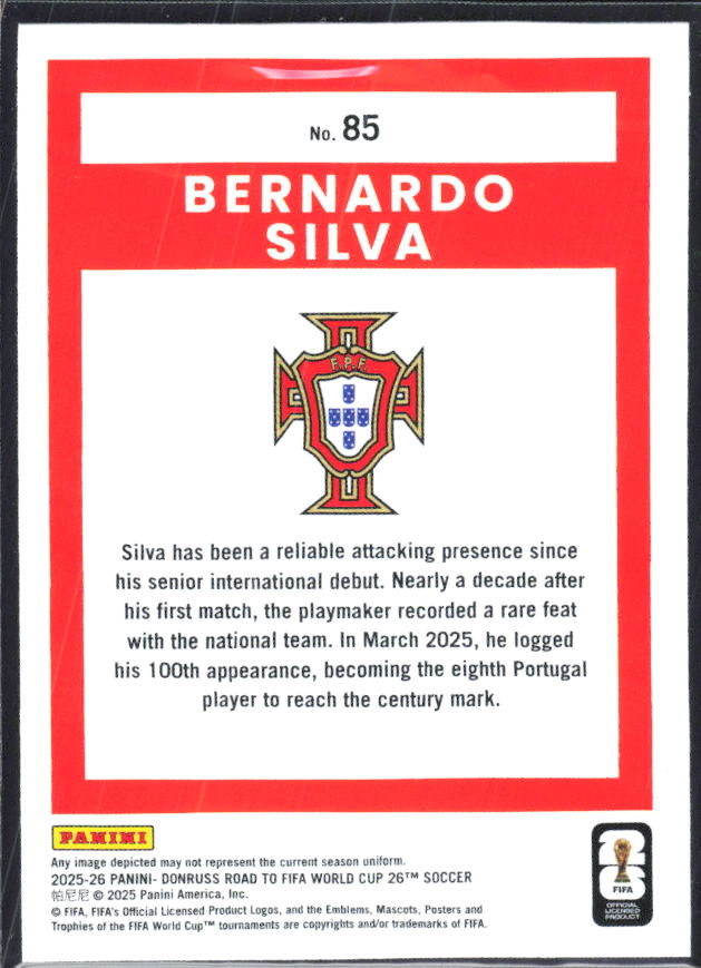 Bernardo Silva 2025-26 Donruss Road to FIFA World Cup #85 – baksida