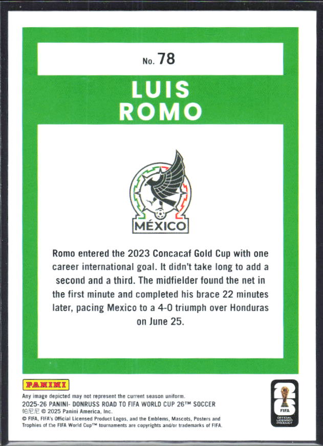 Luis Romo 2025-26 Donruss Road to FIFA World Cup #78 – baksida